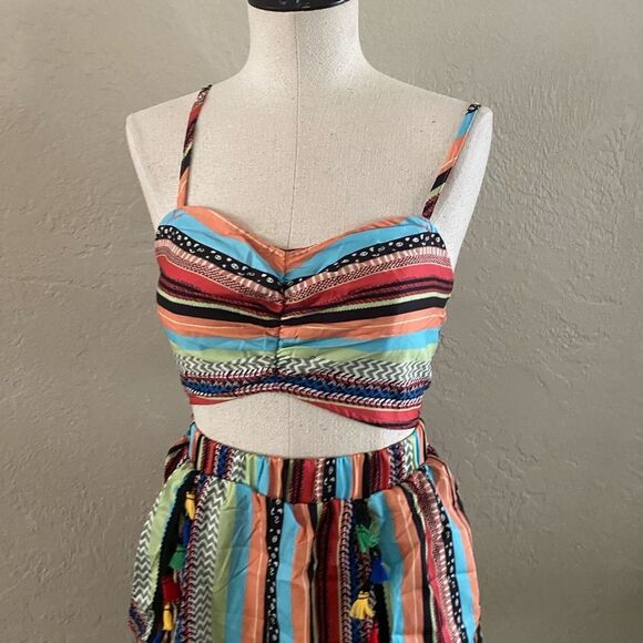 Verdusa Woman’s 3 pc Boho Shorts set with Kimono Sz Med - Picture 4 of 10